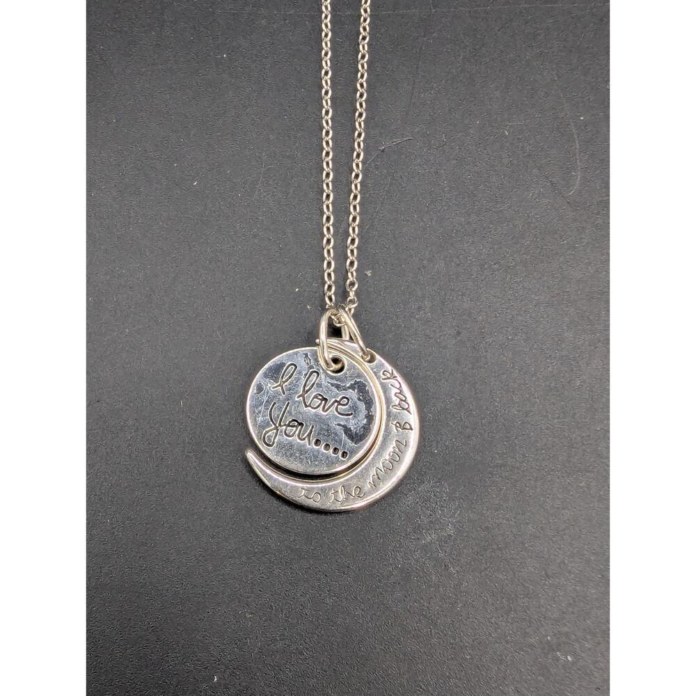 925 Sterling Silver I Love You To The Moon & Back Necklace Two Part Charm 18" CN